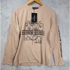 Pretty Little Thing Shirt Womens Small Brown Graphic Antisocial Butterfly Tee